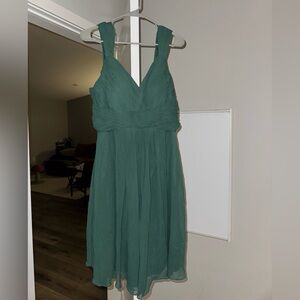 Azazie Teal Sleeveless V-Neck Dress